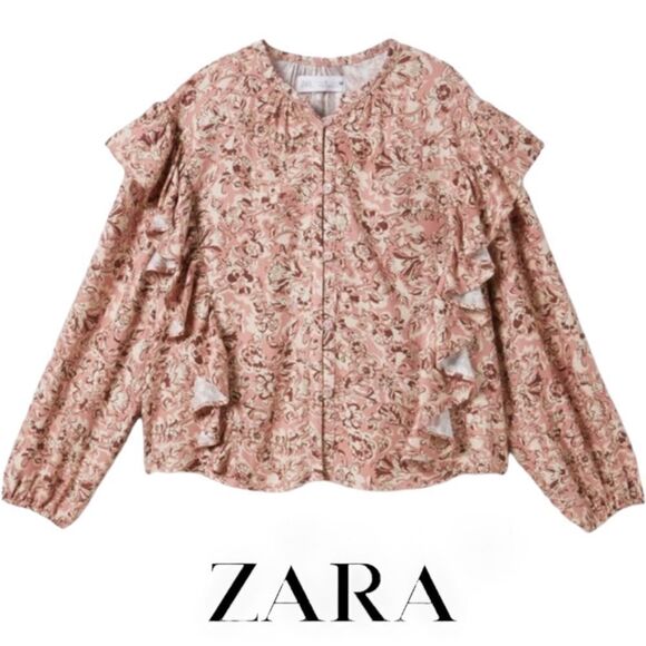 ZARA Kids | Pink | FLORAL RUFFLED BLOUSE - Picture 2 of 6